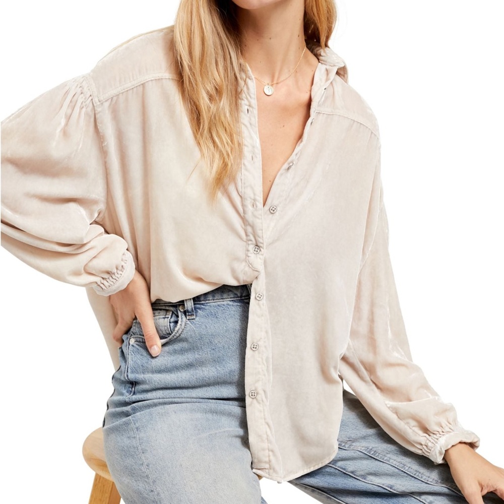 Free People Women's La Luna Velvet Top Ivory Beige Size S Small